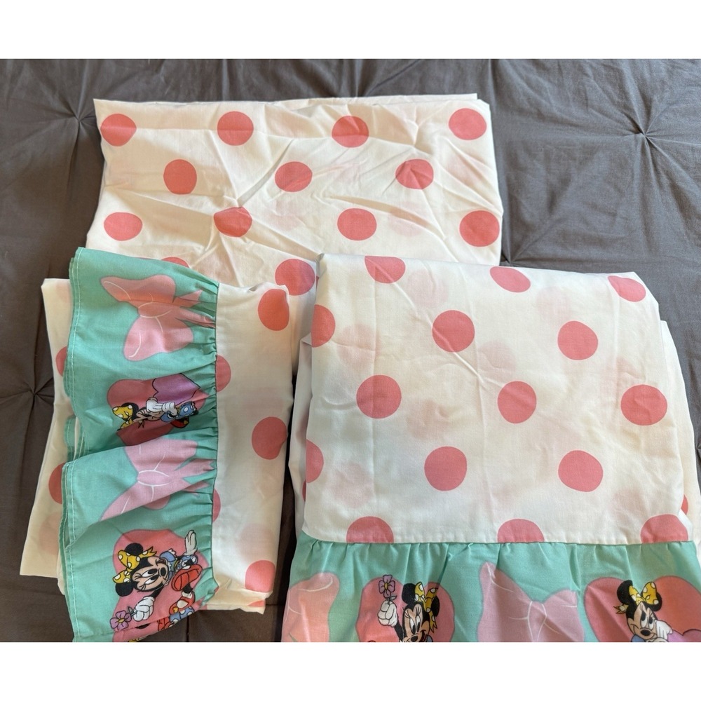 Disney Minnie Mouse Twin 3 Piece Pink Polka Dot Sheet Set READ NOTES